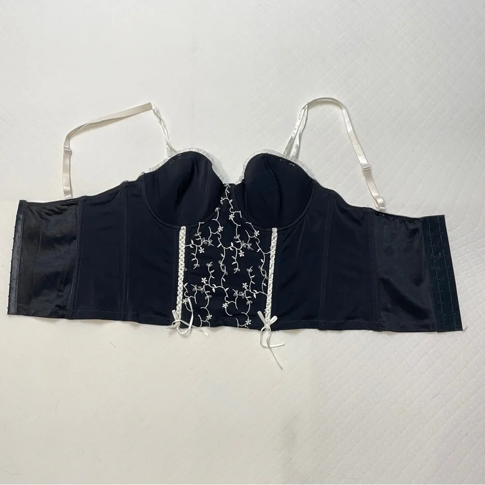 Black‎ Bustier Top with White Embroidery size 36C